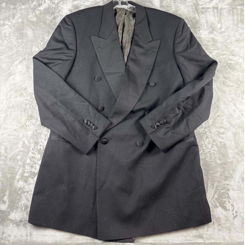 Hugo Boss Blazer Mens 42R Double Breasted Black Super 100 Wool Tuxedo EUC